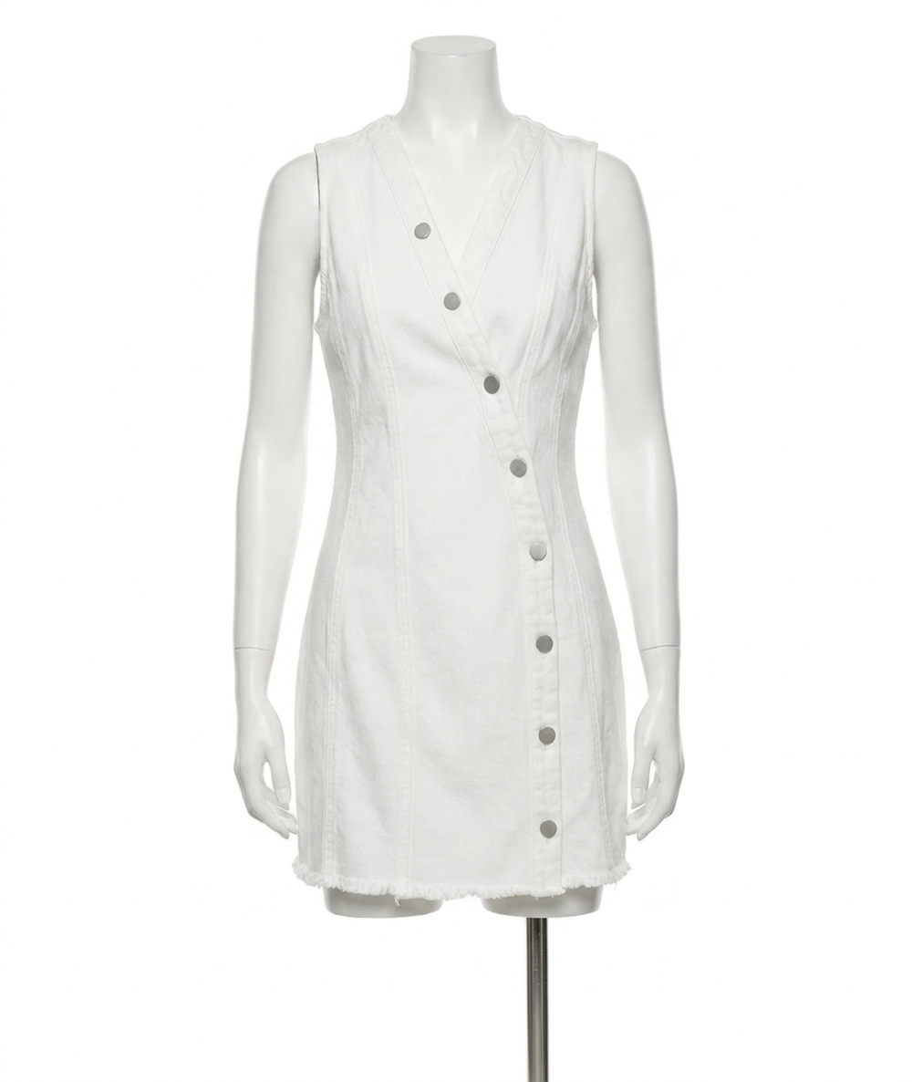 NEW DAY + MOON denim button mini dress in white